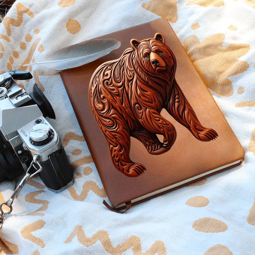 Grizzly Bear, Brown Tooled Leather Graphic, Leather Journal, Leather Notebook