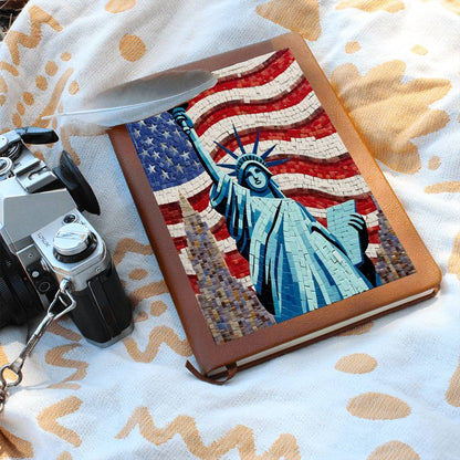 Mosaic Statue Of Liberty USA America Patriotic, Graphic Leather Journal Notebook