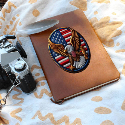 Bald Eagle USA Flag, American Chenille Patch Graphic, Vegan Leather Journal Notebook