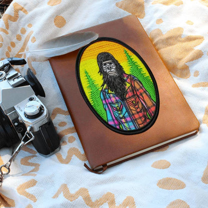 Embroidered Patch, Sasquatch Wearing Neon Plaid -- Graphic Leather Journal