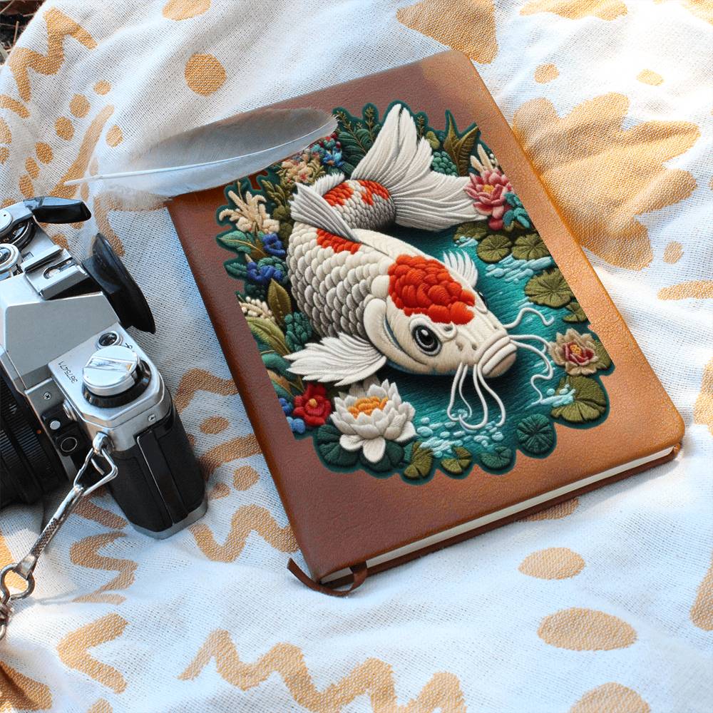 Koi Fish Pond, Graphic Leather Journal, Leather Notebook