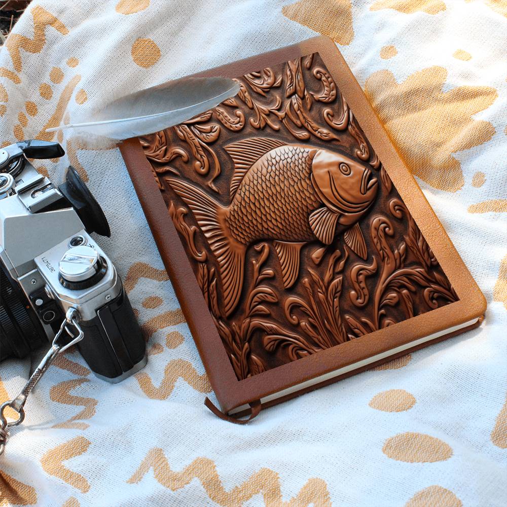 Fish Leather Tooled Emboss Graphic, Leather Journal, Leather Notebook