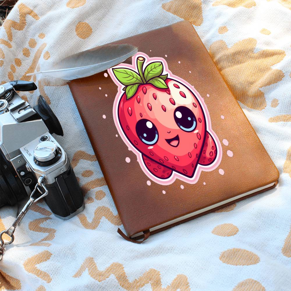 Kawaii Strawberry Adventure - Anime Classic Traditional Japanese Fruit - Otaku Artwork - Vegan Leather Journal Notebook