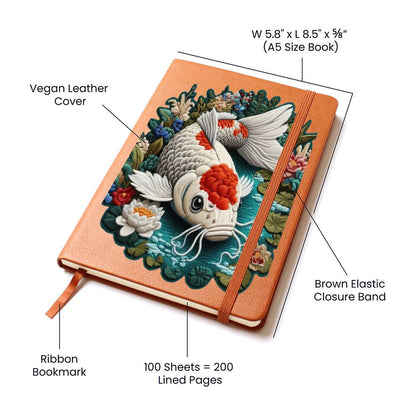 Koi Fish Pond, Graphic Leather Journal, Leather Notebook