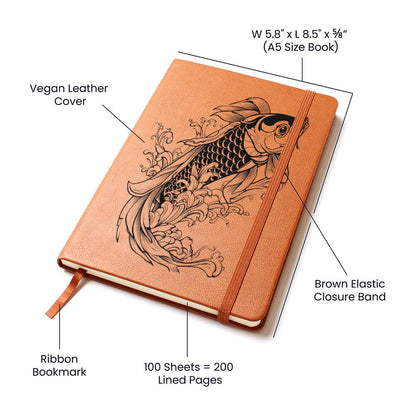 Koi Fish, Leather Journal, Leather Notebook - USA Shipping