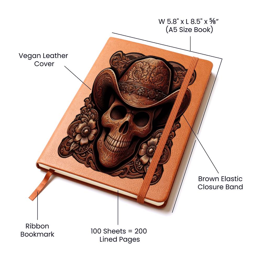 Cowboy Skull, Tooled Leather Graphic, Leather Journal, Leather Notebook