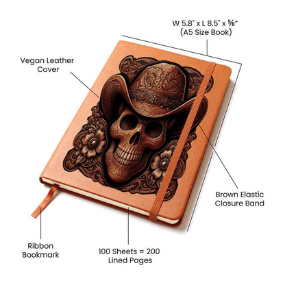 Cowboy Skull, Tooled Leather Graphic, Leather Journal, Leather Notebook