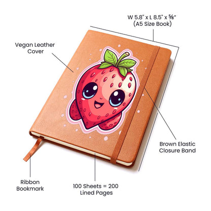 Kawaii Strawberry Adventure - Anime Classic Traditional Japanese Fruit - Otaku Artwork - Vegan Leather Journal Notebook