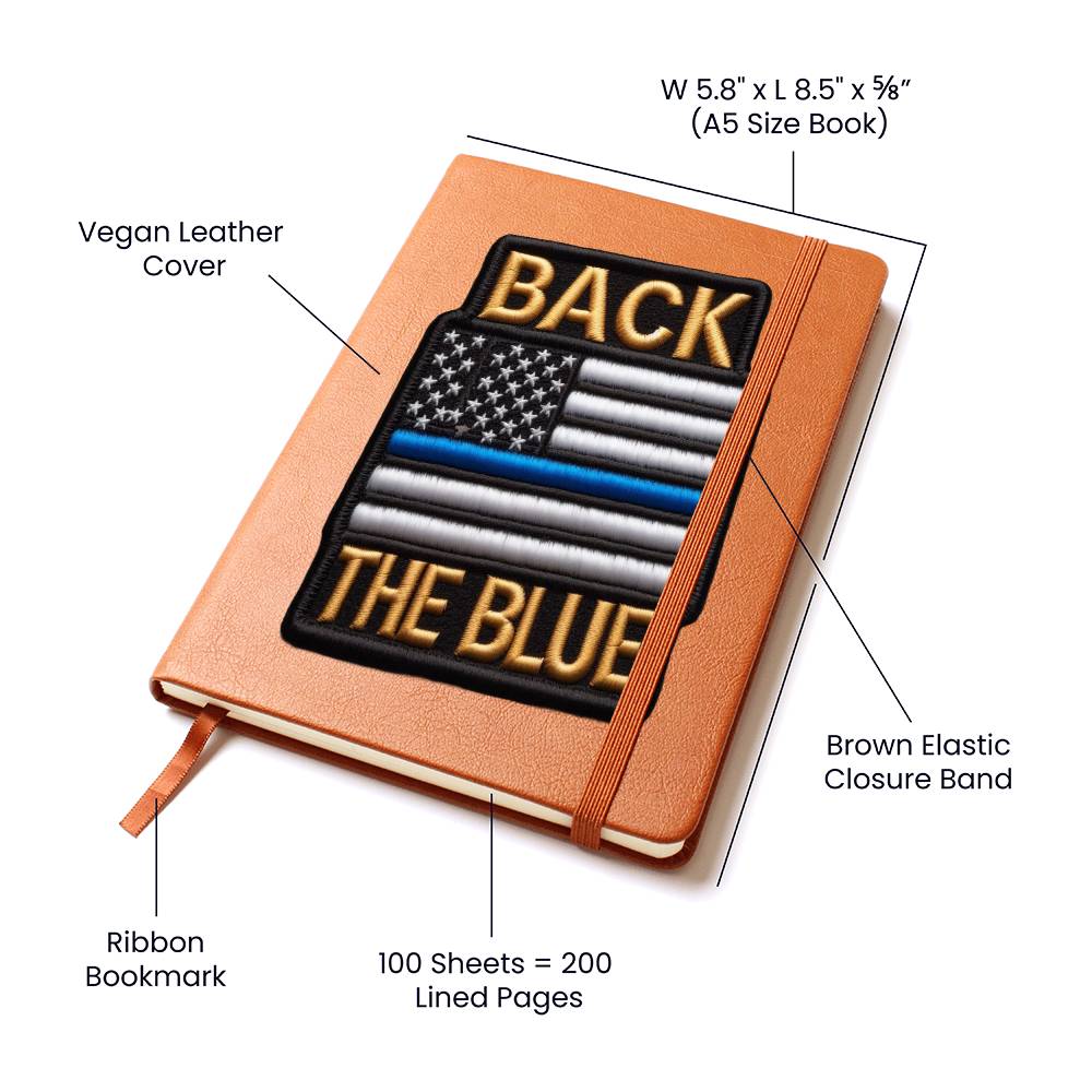 Back The Blue Flag Chenille Patch Graphic, Leather Journal Notebook