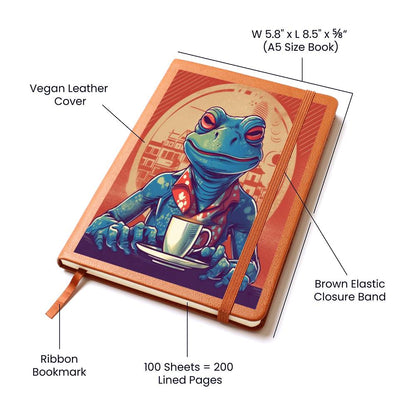 Frog Coffee Drinker Shop old Classic Graphic, Vegan Leather Journal, Leather Notebook