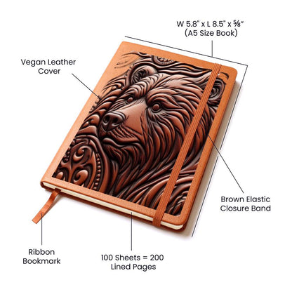 Brown Bear, Wild Nature Animal, Tooled Leather Graphic, Leather Journal, Leather Notebook