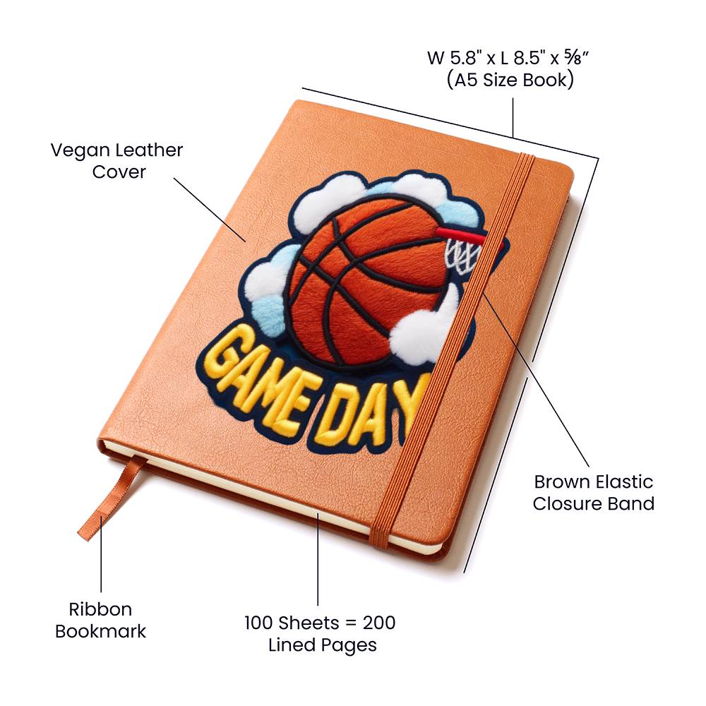 Basketball Game Day, Chenille Patch Graphic, Leather Journal Notebook