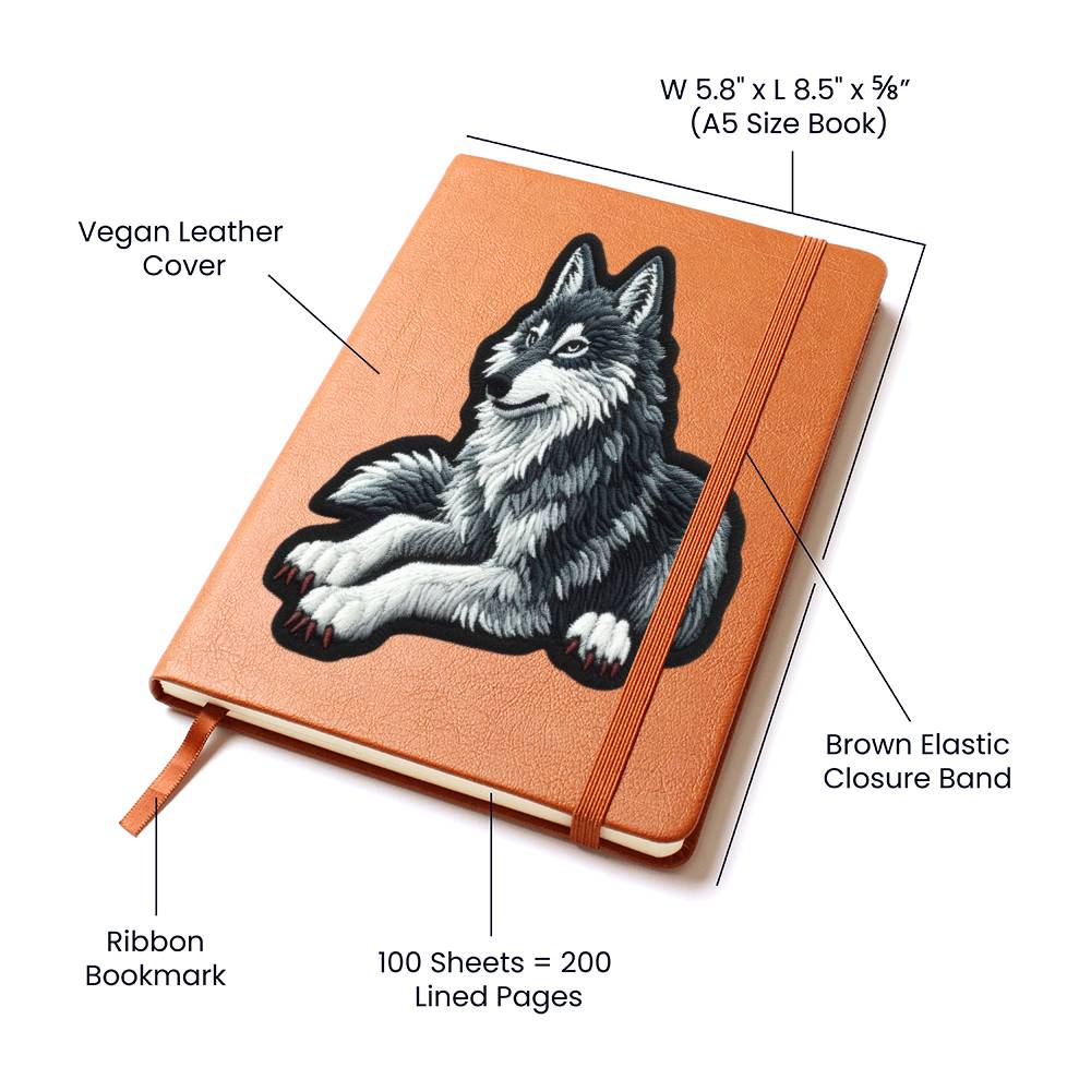 Furry Wolf Animal, Chenille Patch Graphic, Leather Journal, Leather Notebook