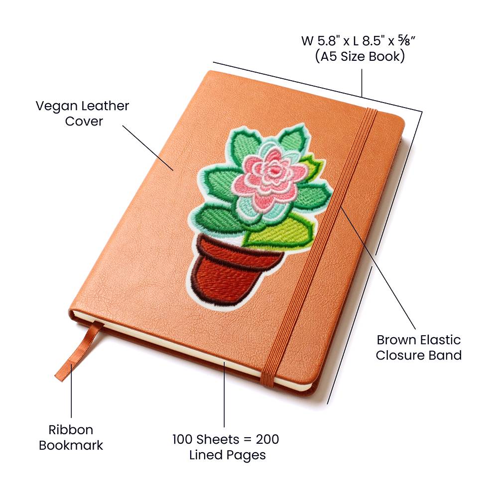 Chenille Iron-On Patch Design, Potted Succulent Flower, Graphic Leather Journal