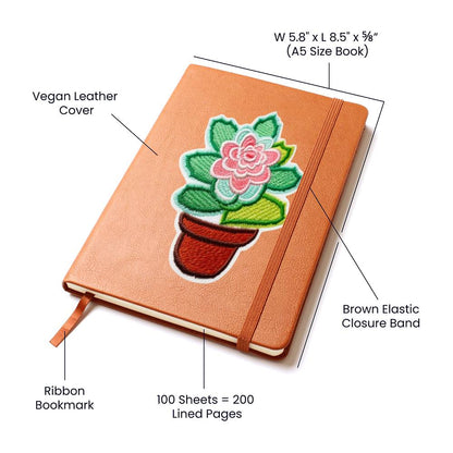 Chenille Iron-On Patch Design, Potted Succulent Flower, Graphic Leather Journal