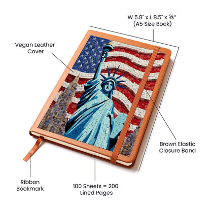 Mosaic Statue Of Liberty USA America Patriotic, Graphic Leather Journal Notebook