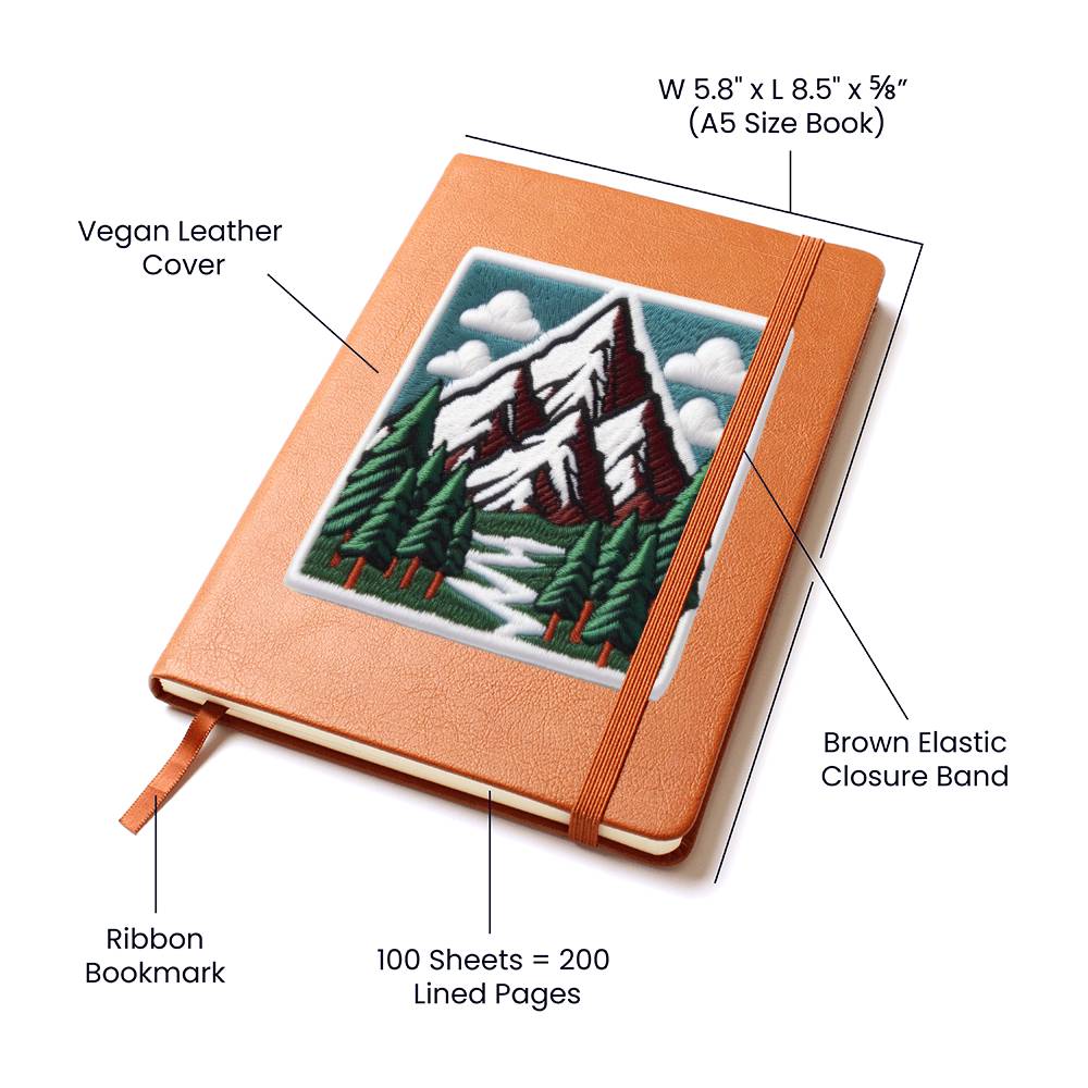 Mountain Outdoor Adventure, Graphic Leather Journal, Leather Notebook