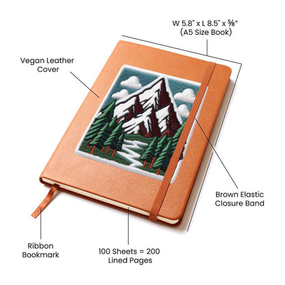 Mountain Outdoor Adventure, Graphic Leather Journal, Leather Notebook