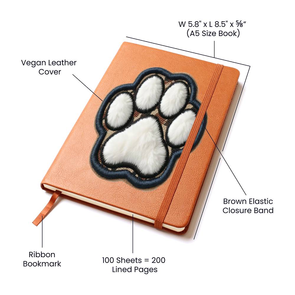 Paw Print, Chenille Patch Graphic, Leather Journal, Leather Notebook