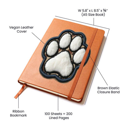 Paw Print, Chenille Patch Graphic, Leather Journal, Leather Notebook