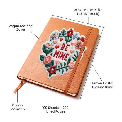 Be Mine, Chenille Patch Graphic, Leather Journal, Leather Notebook