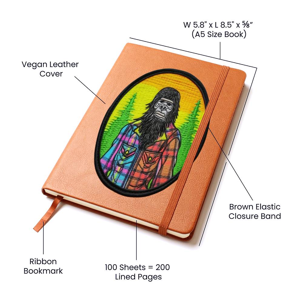 Embroidered Patch, Sasquatch Wearing Neon Plaid -- Graphic Leather Journal