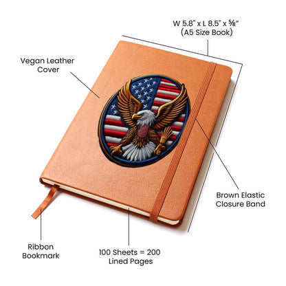 Bald Eagle USA Flag, American Chenille Patch Graphic, Vegan Leather Journal Notebook