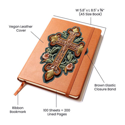 Christian Faith Cross, Chenille Patch Graphic, Vegan Leather Journal Notebook