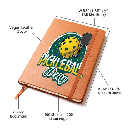 Pickleball Day Sport Game, Graphic - Vegan Leather Journal Notebook