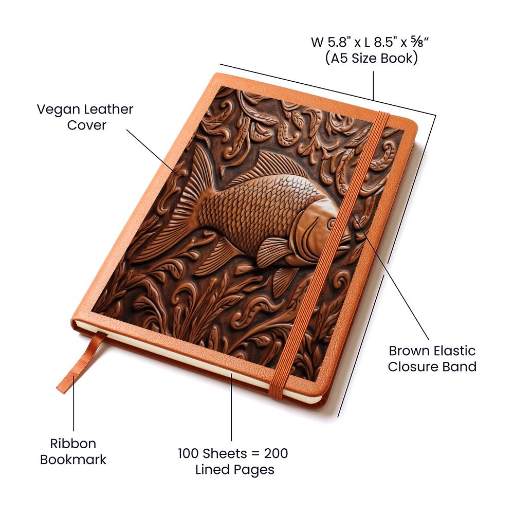 Fish Leather Tooled Emboss Graphic, Leather Journal, Leather Notebook