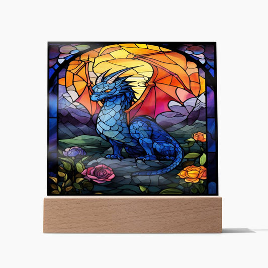 Dragons Without Dungeons Faux Stained Glass, Light Up, Square Acrylic Plaque