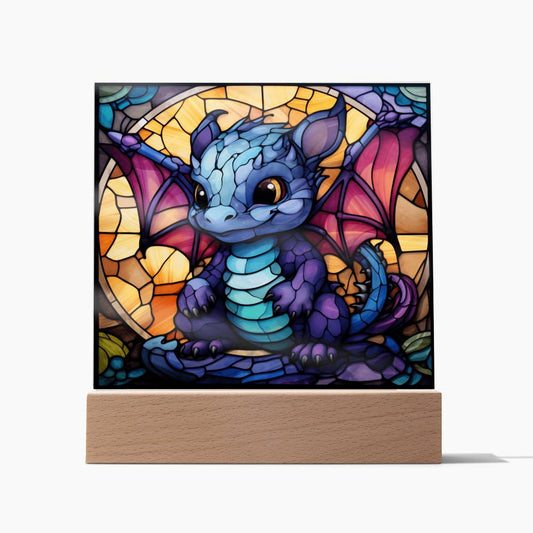 Baby Dragon Stained Glass Graphic, Square Acrylic Plaque