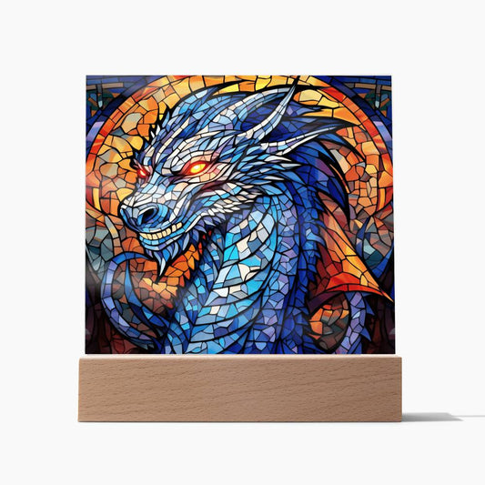 Fierce Dragons Without Dungeons, Faux Stained Glass, Square Acrylic Plaque