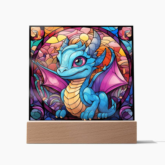 Estilo Dragon Gamer, gráfico de vidrieras, iluminado, placa acrílica cuadrada