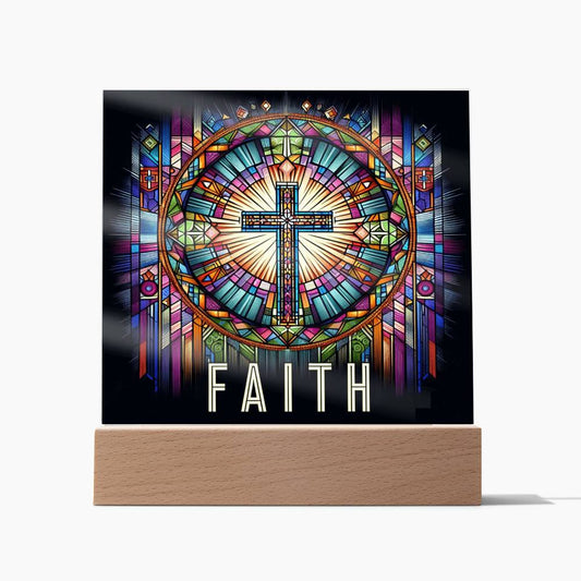 Christian Faith Based, Faux Stained Glass, Light Up, Square Acrylic Plaque
