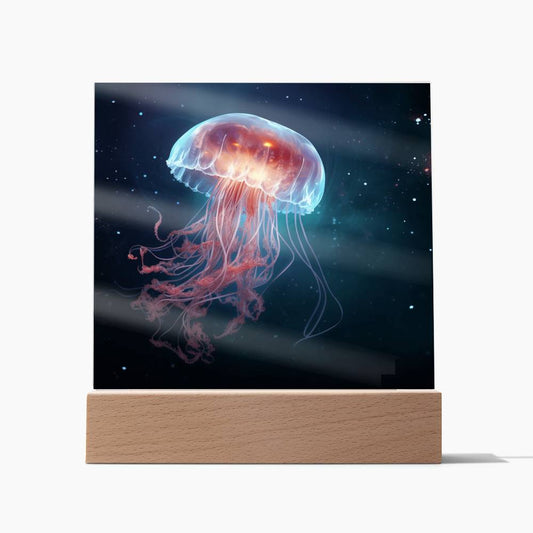 Mysterious Jellyfish Ocean Water, Square Acrylic Plaque