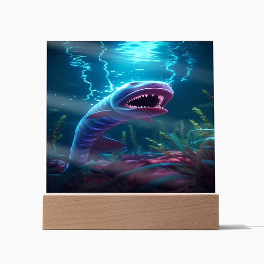 Eel Swims Crystal-Clear Waters Coral Reef, Square Acrylic Plaque