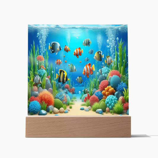 Virtual Aquarium, Night Light, Childrens Room Decor, Square Acrylic Plaque