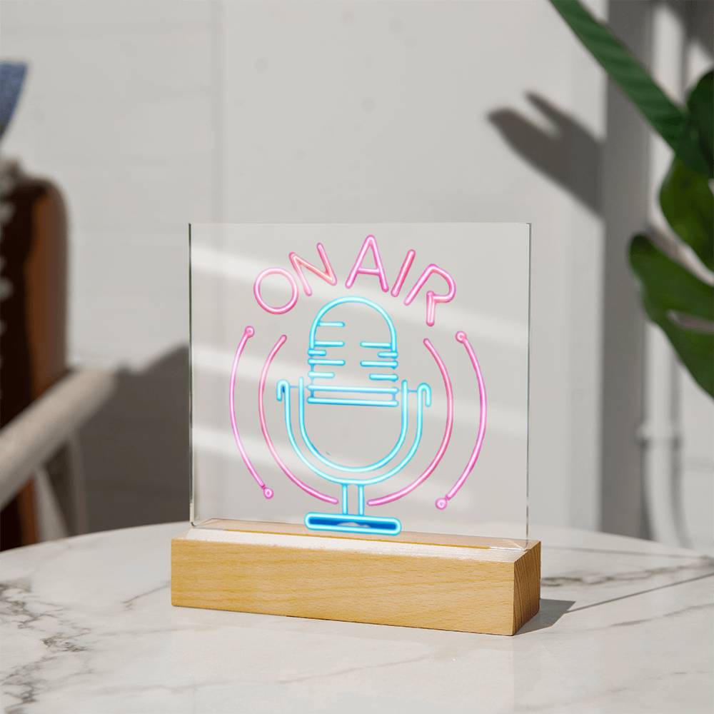 On Air Sign, Neon Light Graphic, Square Acrylic Plaque