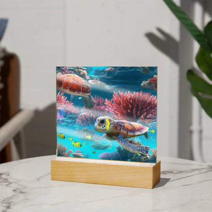 Tortuga marina del acuario virtual, luz nocturna de peces, decoración de la habitación para niños, regalo para niños, placa acrílica cuadrada