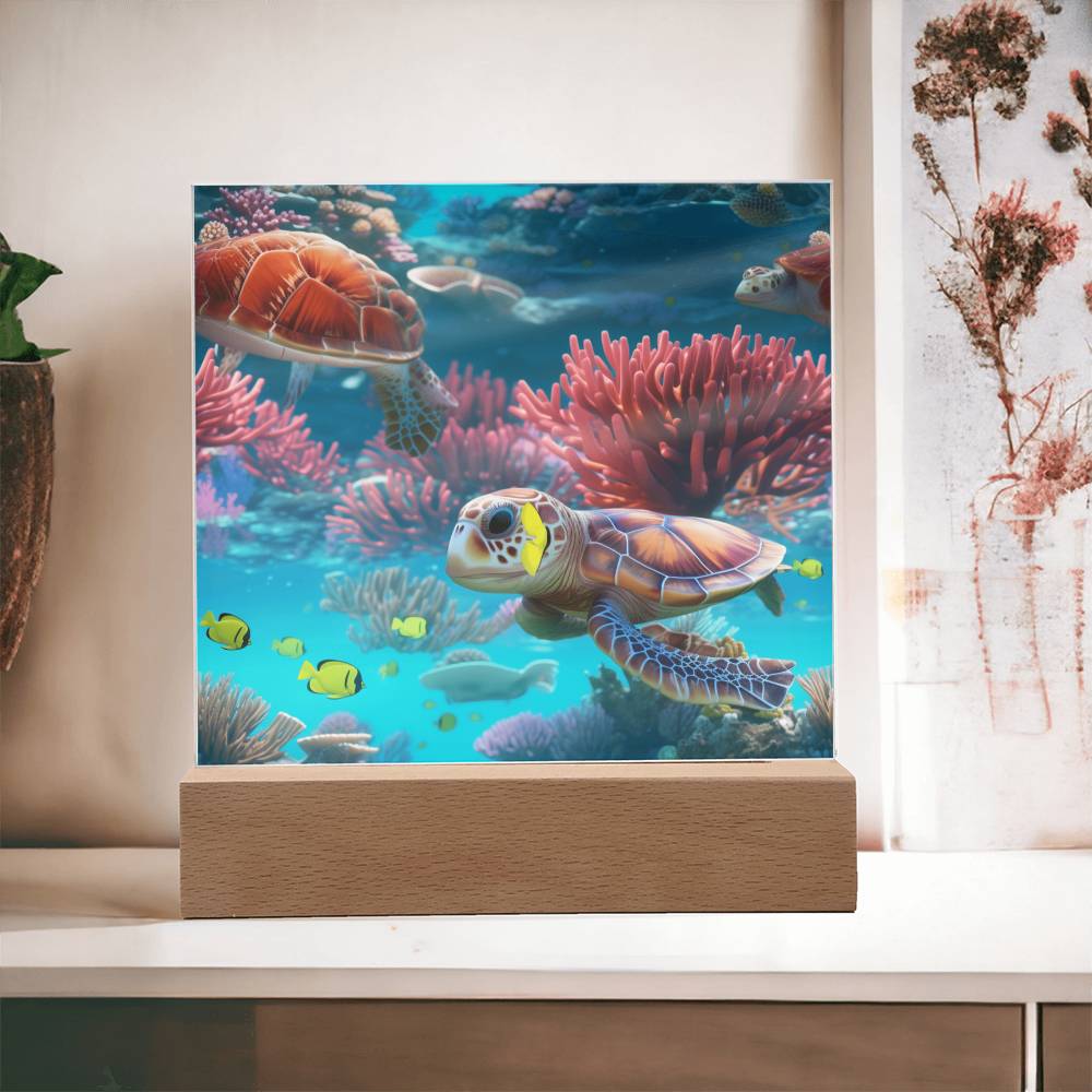 Tortuga marina del acuario virtual, luz nocturna de peces, decoración de la habitación para niños, regalo para niños, placa acrílica cuadrada