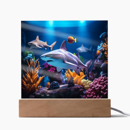 Virtual Shark Aquarium, Kids Fish Night Light, Children Room Decor, Square Acrylic Plaque