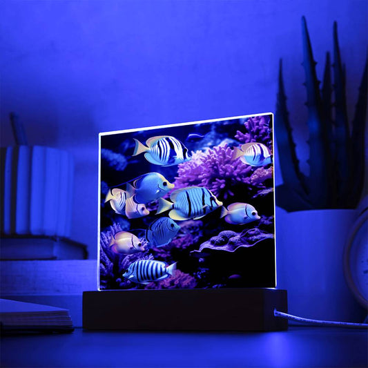 Acuario virtual, peces tropicales brillantes, colorido arrecife oceánico, luz nocturna para niños, regalo para niños, decoración de la habitación, placa acrílica cuadrada