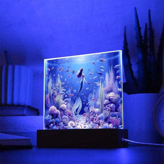 Mermaid Virtual Aquarium Fish Tank, Square Acrylic Plaque