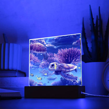 Tortuga marina del acuario virtual, luz nocturna de peces, decoración de la habitación para niños, regalo para niños, placa acrílica cuadrada