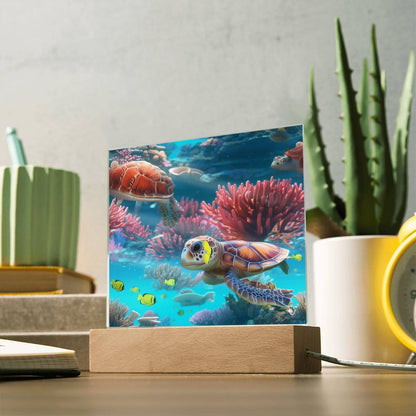 Tortuga marina del acuario virtual, luz nocturna de peces, decoración de la habitación para niños, regalo para niños, placa acrílica cuadrada