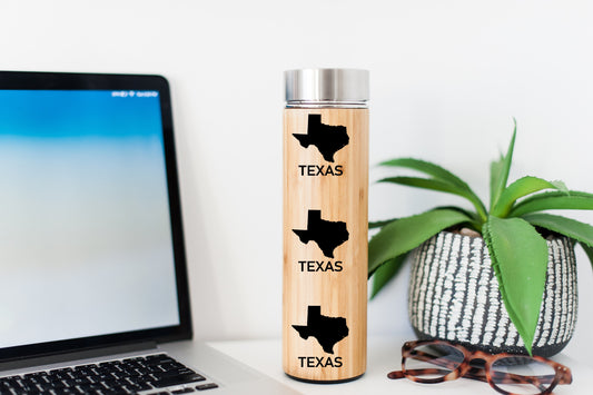 Texas State, USA Texan, Bamboo Water Bottle, Made In USA