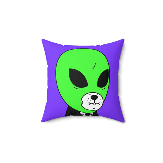 Green Alien Business Suit Dog Face Visitor Spun Polyester Square Pillow