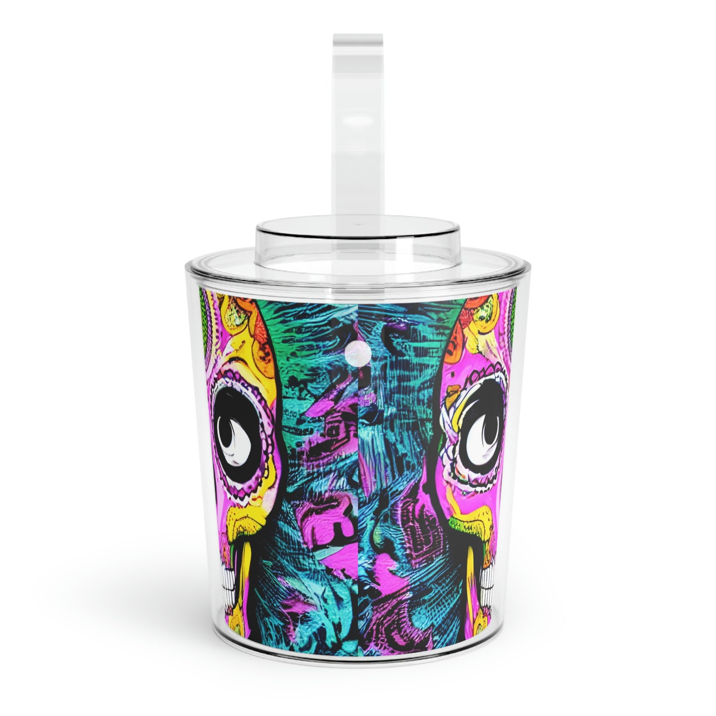 Trippy psychedelic Skull Skeleton Head Face Ice Bucket with Tongs