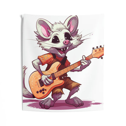 Opossum Musical Guitarist Graphic Indoor Wall Tapestries